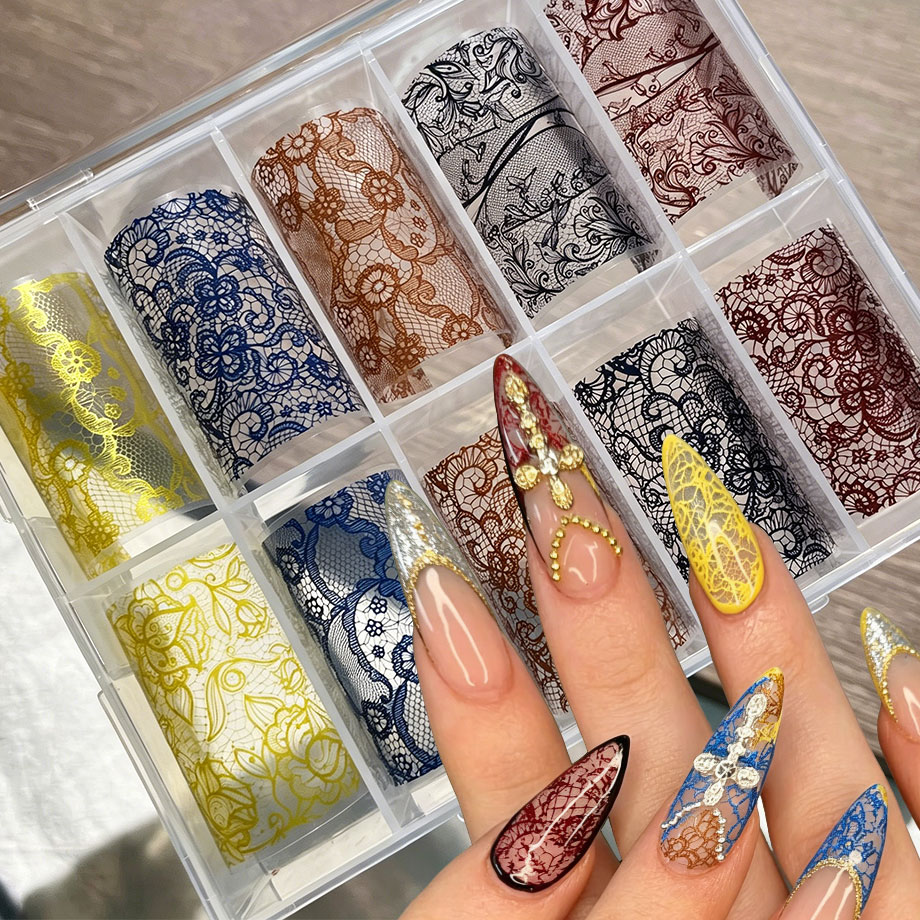 Nail Foil Transfer - 10 rolek retro kolorowych naklejek na