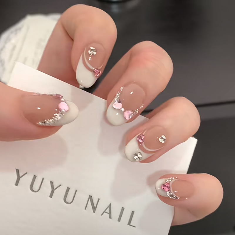 Nail Art Full Design - 10Pcs Ręcznie robione paznokcie Krótkie owalne