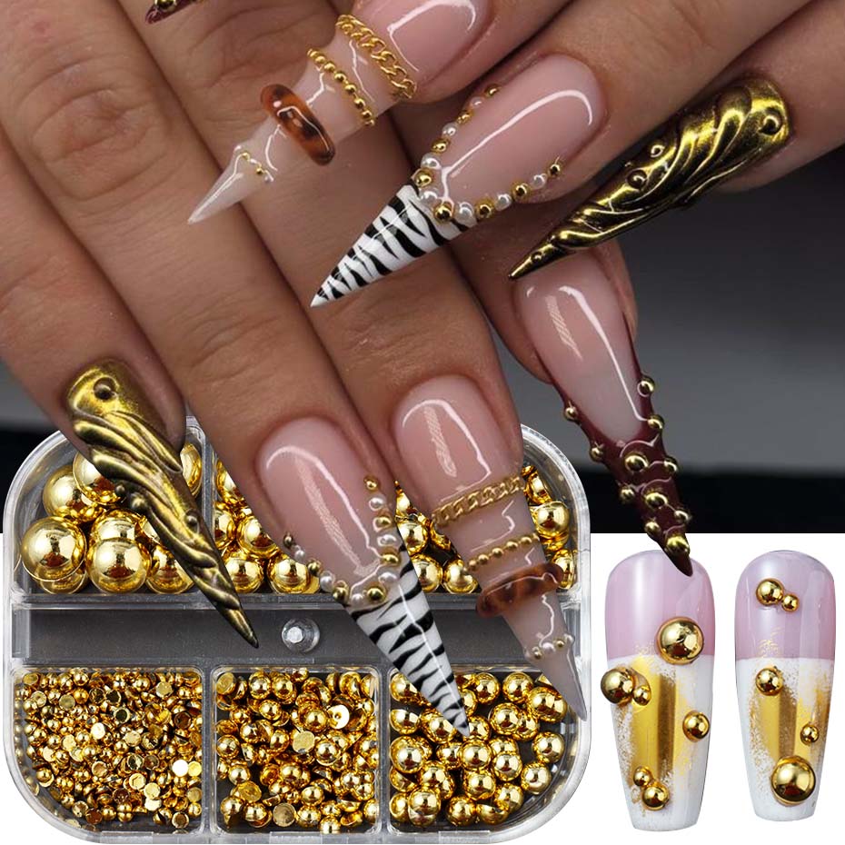 Nail Art Full Design - 6 Siatek Mieszanych Rozmiarów Złote Srebrne