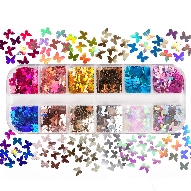 Nail Art Inspo - Mix kolor fluorescencyjny motyl brokat przedłużanie