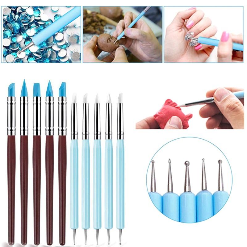 Nail Art Dotting Tool - 1/10/15 szt./zestaw Dwustronne silikonowe pisaki do