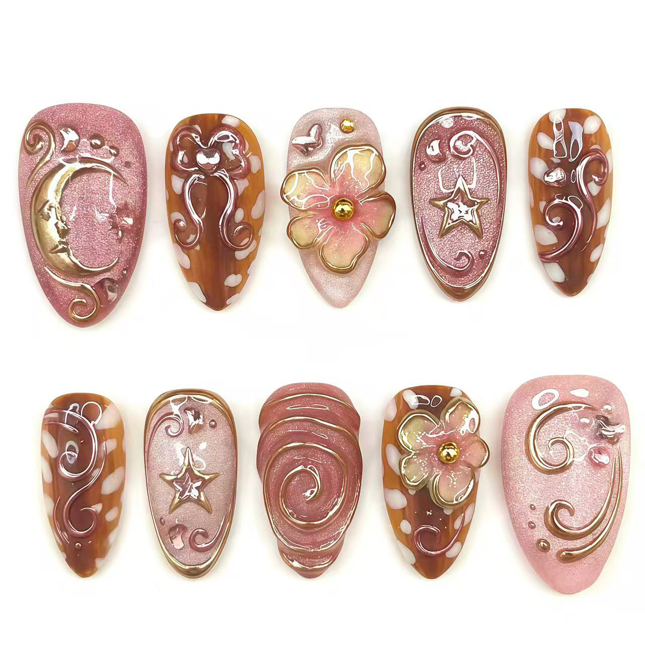 Nail Art Full Design - 24 sztuki pozłacanych paznokci z wzorem