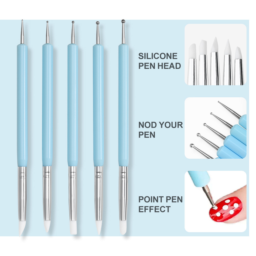 Nail Art Dotting Tool - 1/3/5/6 szt./zestaw Pędzelki do zdobienia paznokci