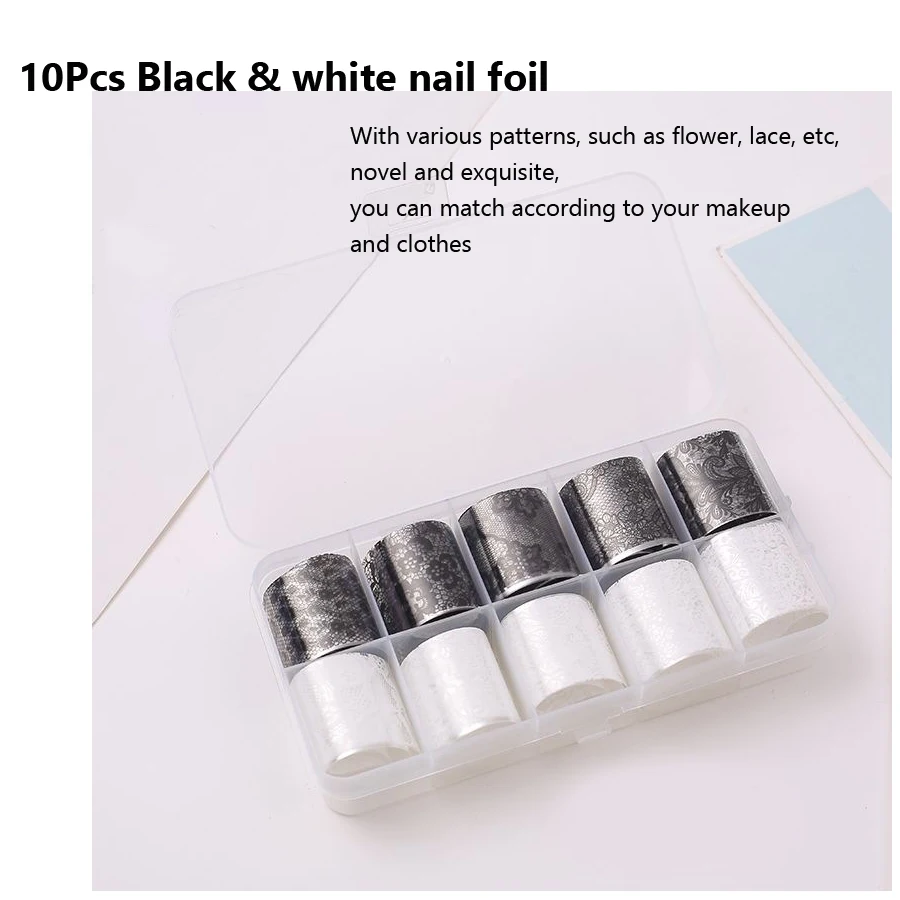 10 Rolek 2,5*60cm Nowa Czarno- – Nail Foil Transfer recenzja i cena
