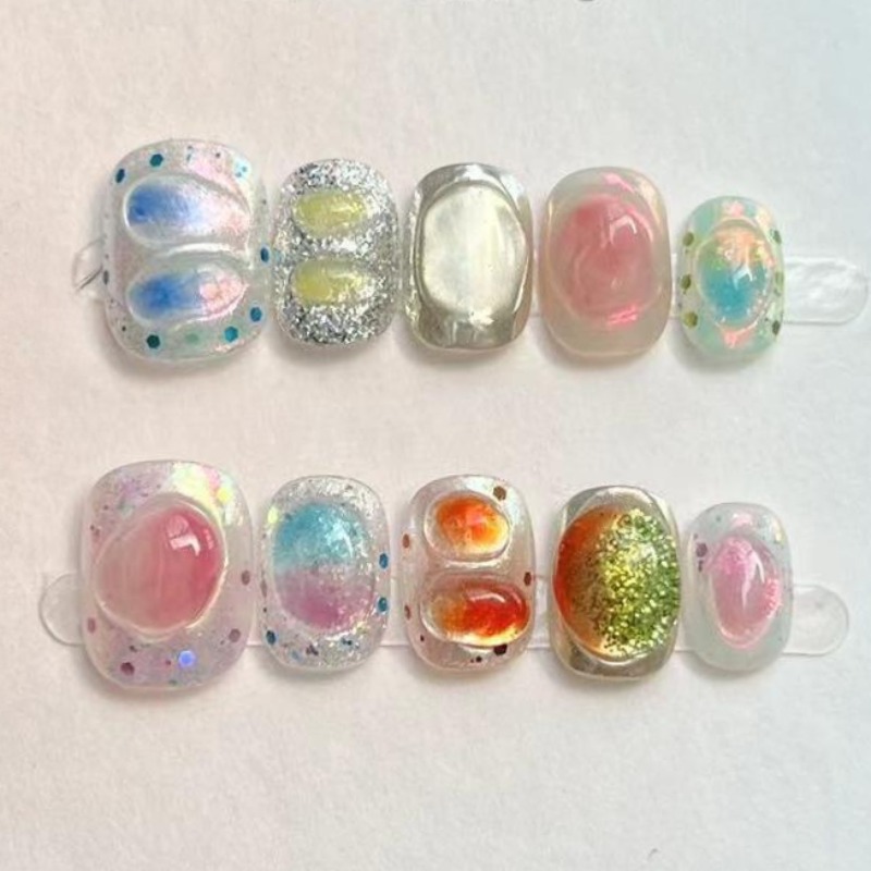 10Pcs Śliczne krótkie okrągłe  – Nail Art Inspo recenzja i cena