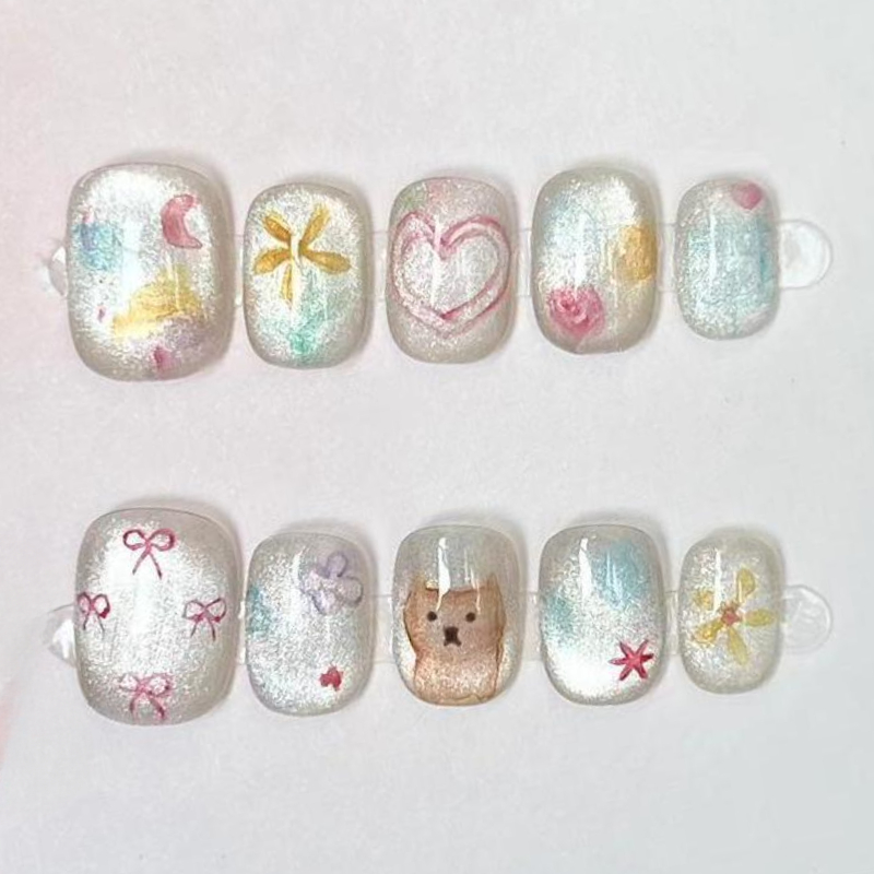 10Pcs Śliczne krótkie okrągłe  – Nail Art Inspo recenzja i cena